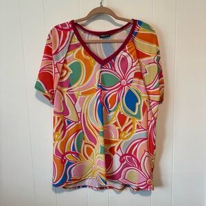 HEIMISH USA Neon Floral V-Neck Printed Tee